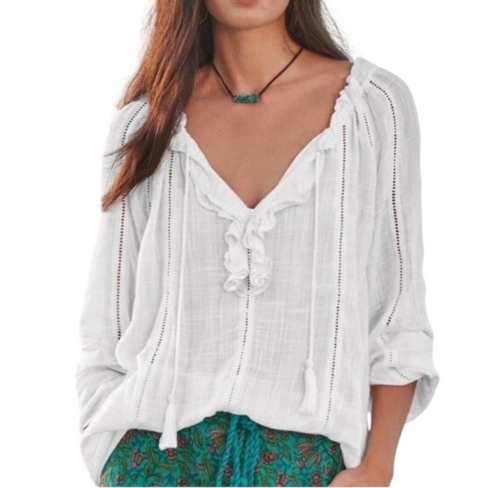 SUNDANCE Artists Top SheerRelaxed Fit‎ Ruffle Tassel Flowy Size Small